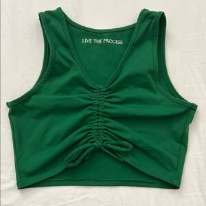 Live The Process "Reverie" Green Ruched Crop Tank Top